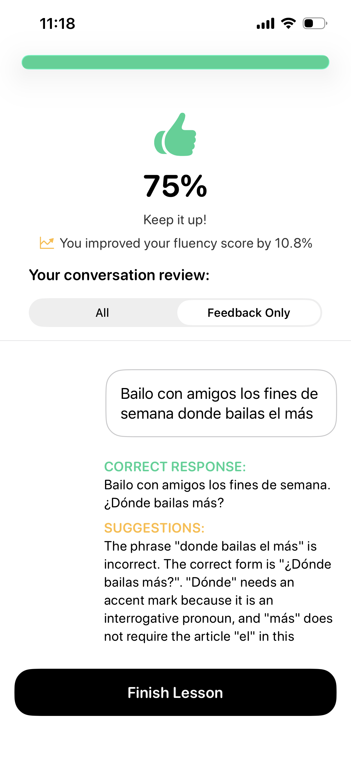 Get smart AI feedback on your Spanish