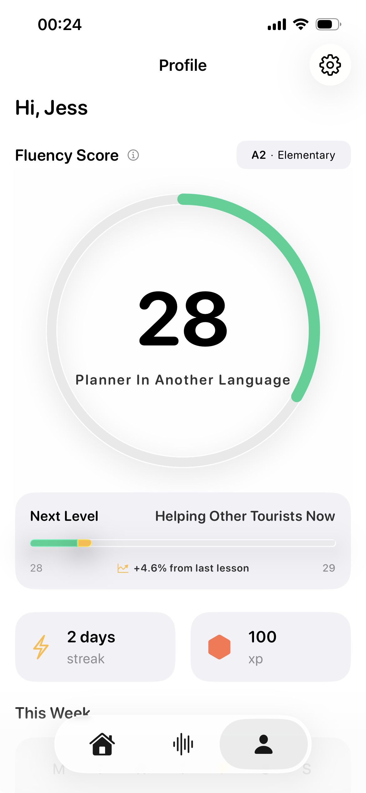 Track your fluency score and progress