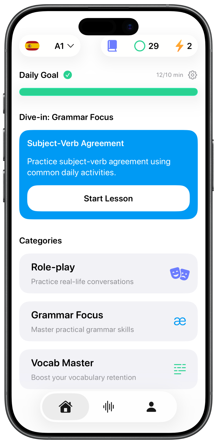Track your daily Spanish goal and progress